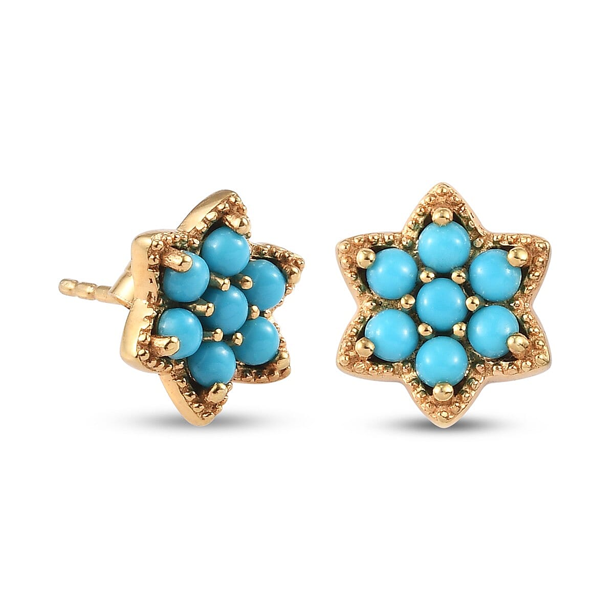 Arizona Sleeping Beauty Turquoise Cluster Stud Earrings (with Push Back) in 14K Gold Overlay Sterling Silver 1.050 Ct.