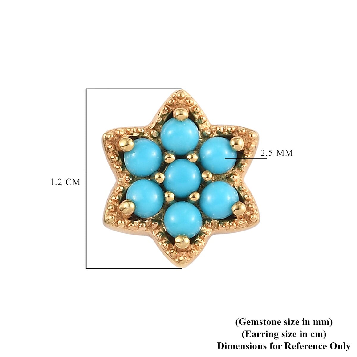 Arizona Sleeping Beauty Turquoise Cluster Stud Earrings (with Push Back) in 14K Gold Overlay Sterling Silver 1.050 Ct.