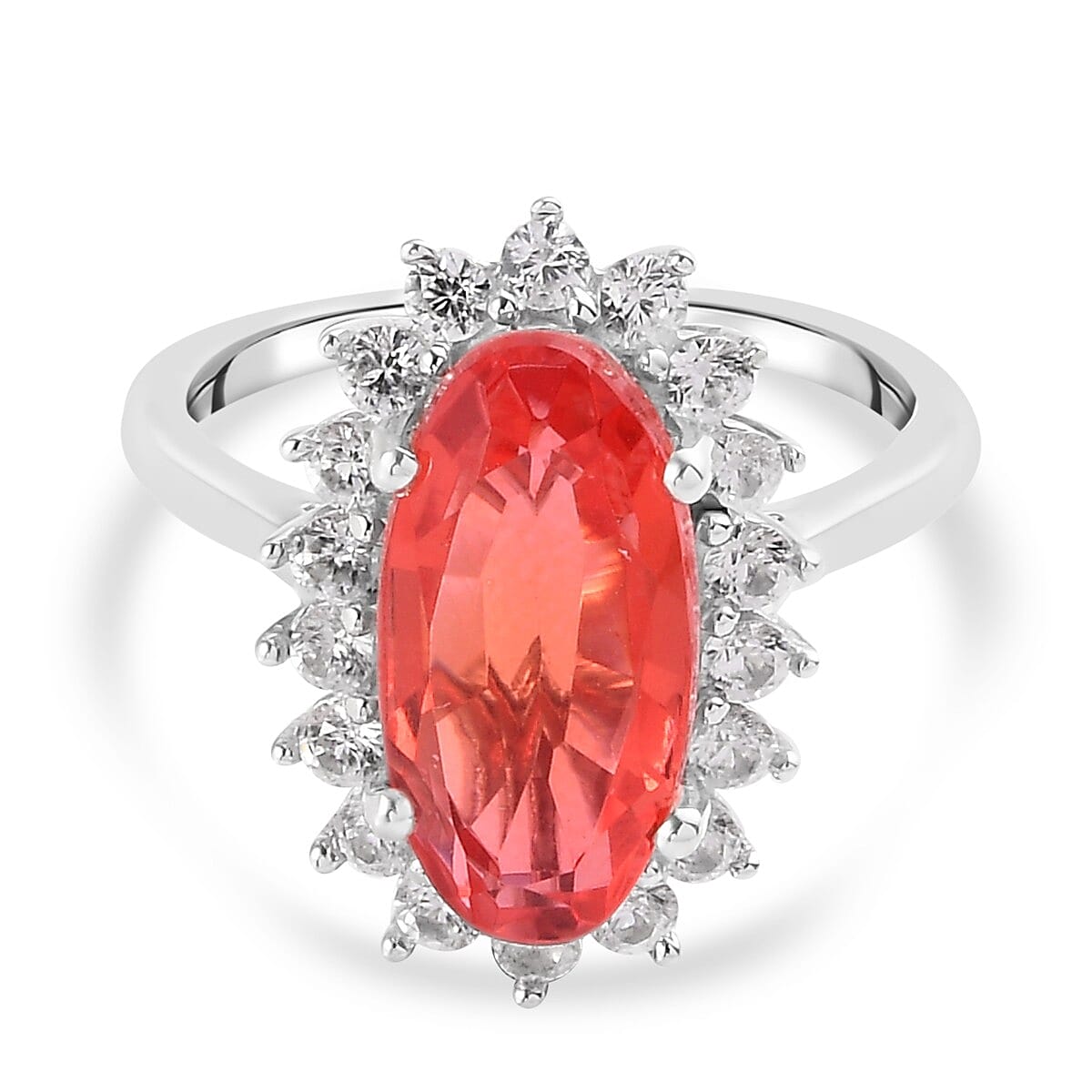 Padparadscha Triplet Quartz and Natural Cambodian Zircon Ring in Platinum Overlay Sterling Silver 4.66 Ct.