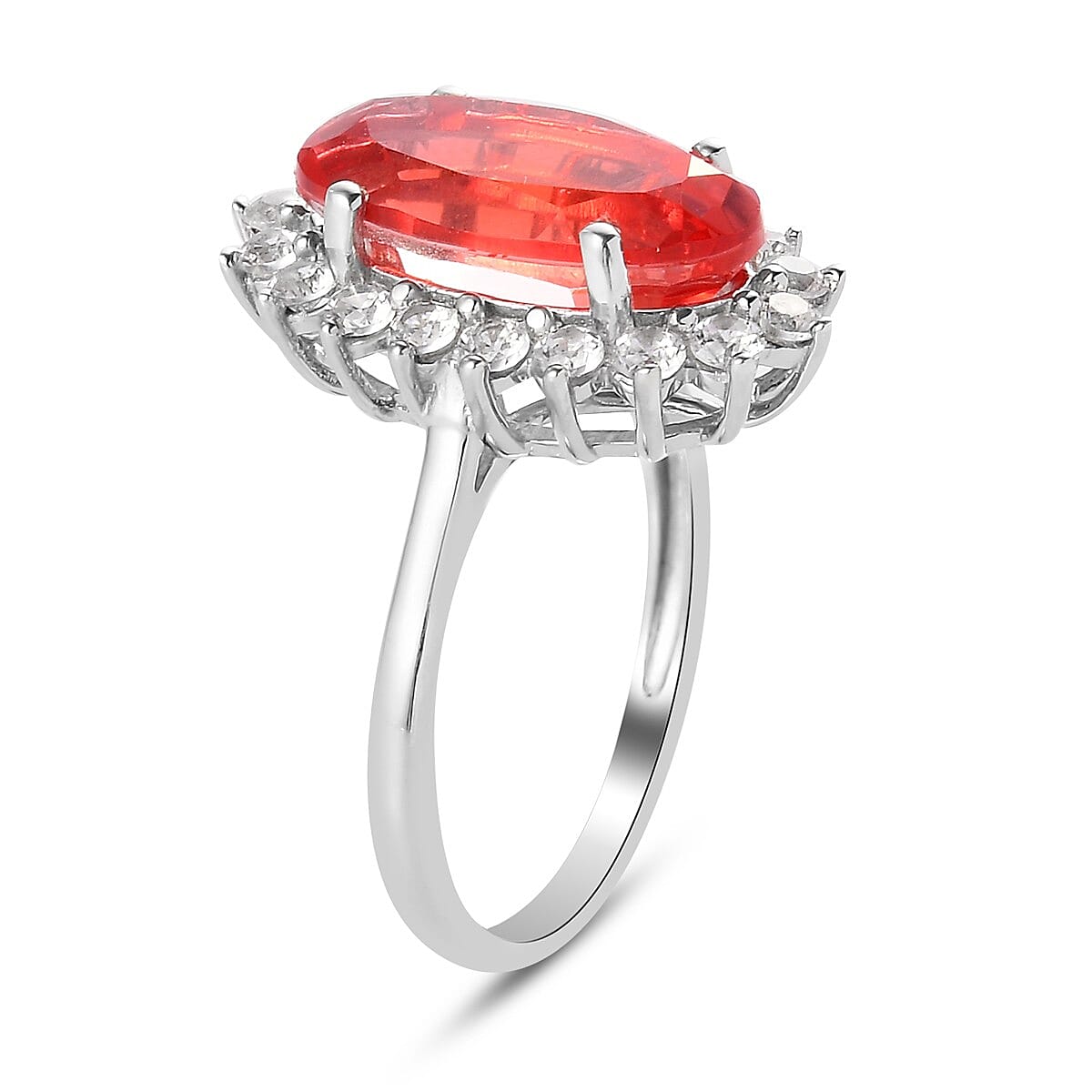 Padparadscha Triplet Quartz and Natural Cambodian Zircon Ring in Platinum Overlay Sterling Silver 4.66 Ct.