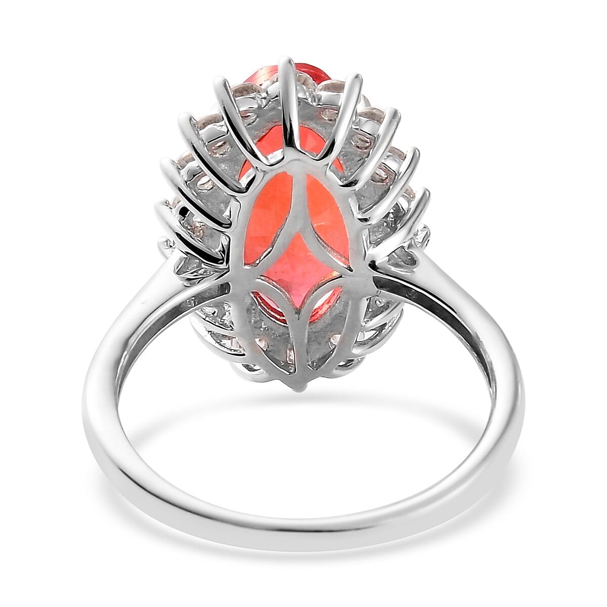 Padparadscha Triplet Quartz and Natural Cambodian Zircon Ring in Platinum Overlay Sterling Silver 4.66 Ct.