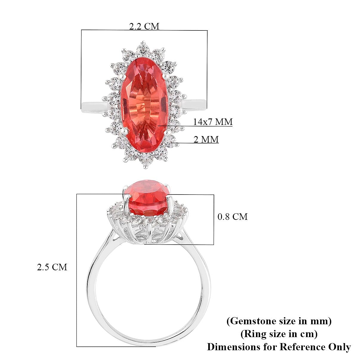 Padparadscha Triplet Quartz and Natural Cambodian Zircon Ring in Platinum Overlay Sterling Silver 4.66 Ct.