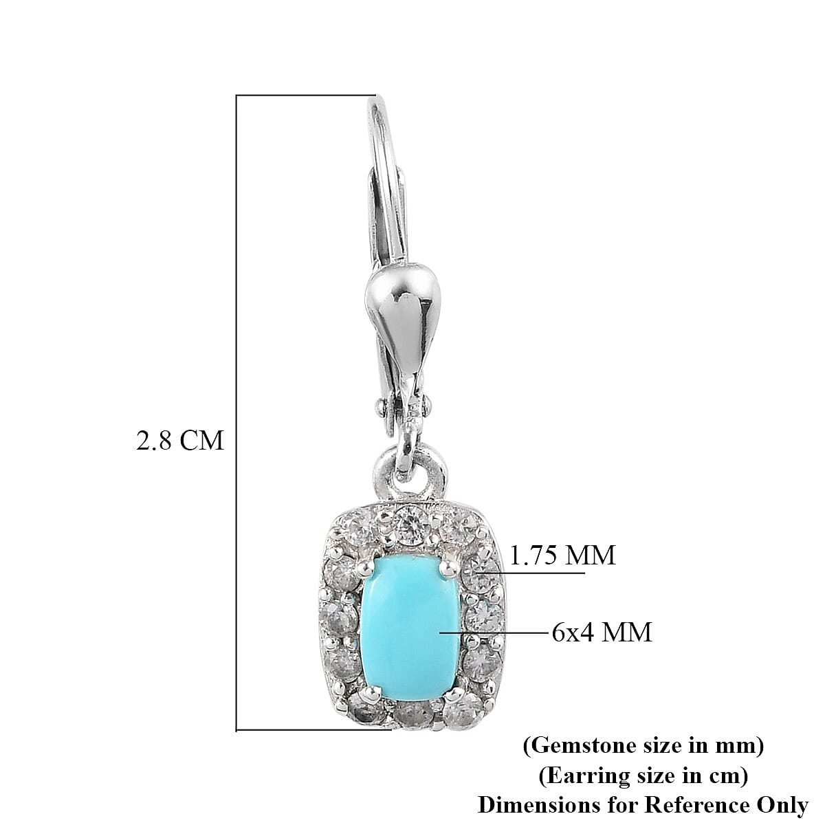 Arizona Sleeping Beauty Turquoise and Natural Cambodian Zircon Lever Back Halo Drop Earrings in Platinum Overlay Sterling Silver