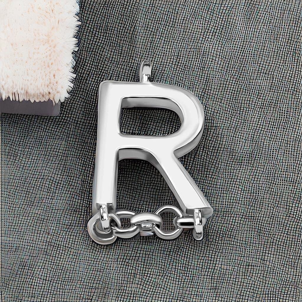 Platinum Overlay Sterling Silver Initial R Charm