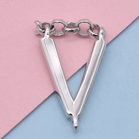 Platinum Overlay Sterling Silver Initial V Charm