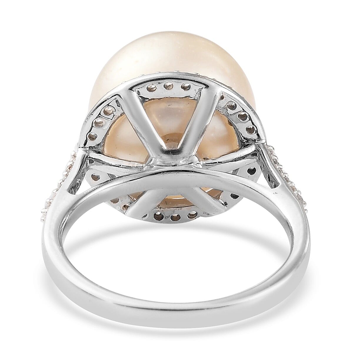 Bairut Pearl and Natural Cambodian Zircon Ring in Platinum Overlay Sterling Silver