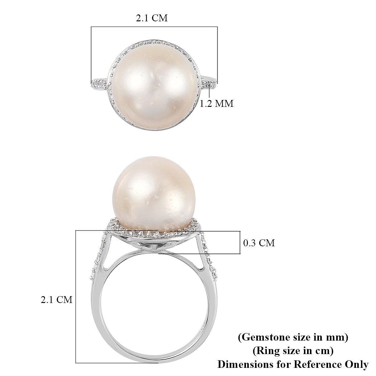Bairut Pearl and Natural Cambodian Zircon Ring in Platinum Overlay Sterling Silver