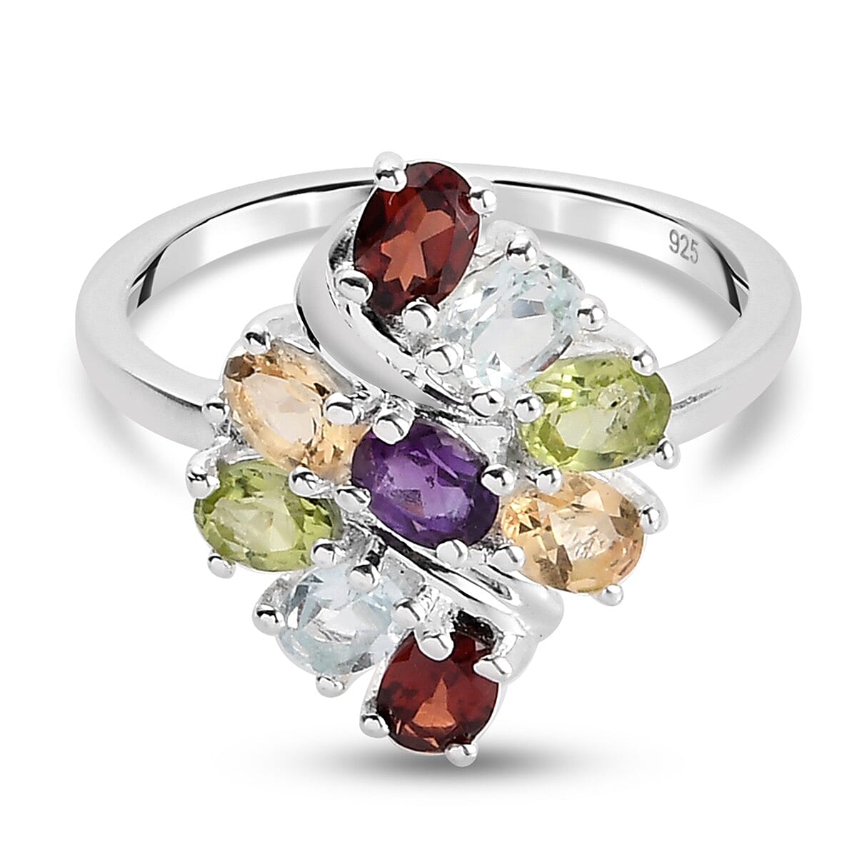 Multi Gemstones Ring in Sterling Silver 1.610 Ct.