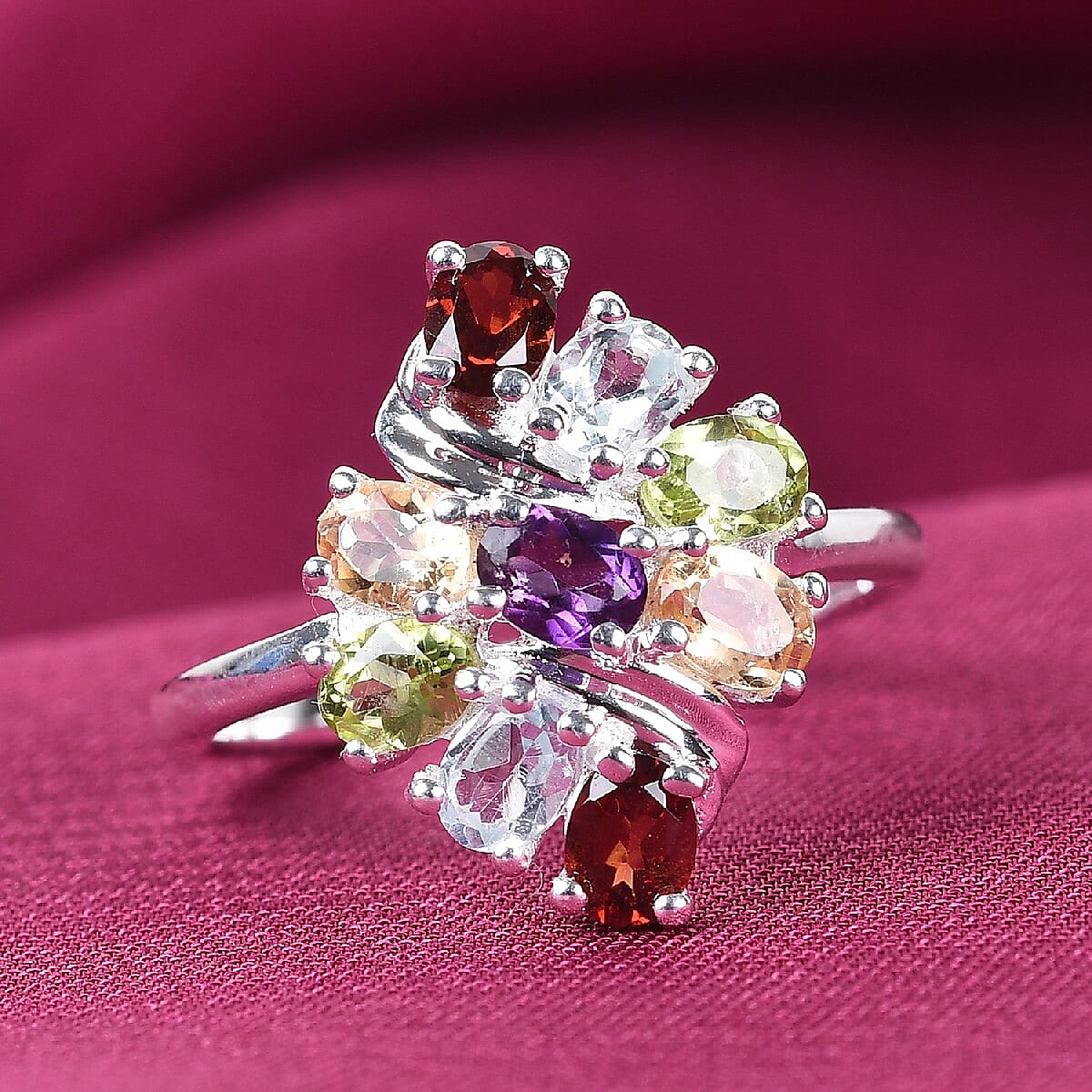 Multi Gemstones Ring in Sterling Silver 1.610 Ct.