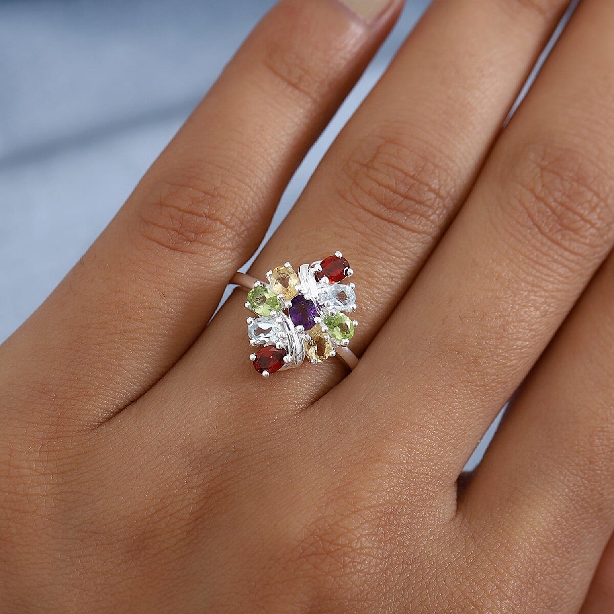 Multi Gemstones Ring in Sterling Silver 1.610 Ct.