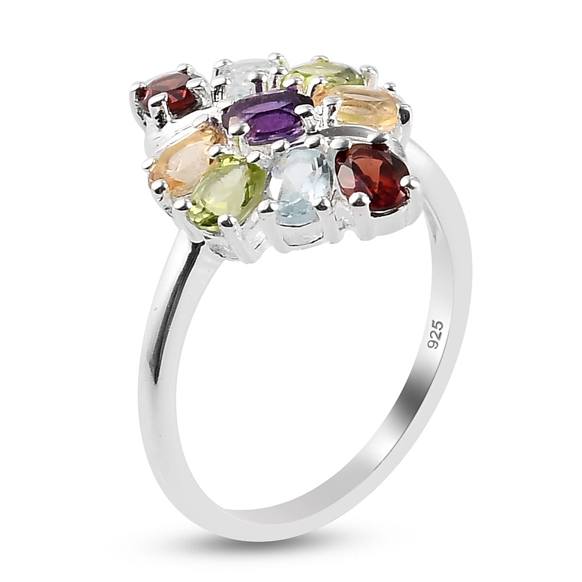Multi Gemstones Ring in Sterling Silver 1.610 Ct.