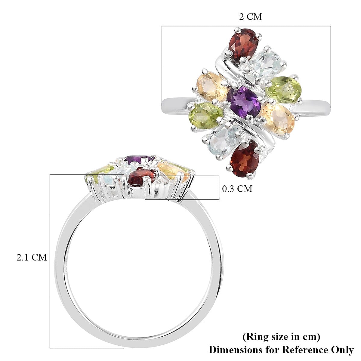 Multi Gemstones Ring in Sterling Silver 1.610 Ct.