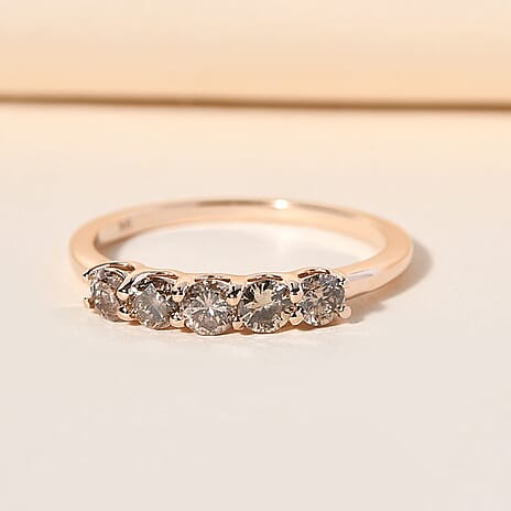 9K Rose Gold SGL Certified Champagne Diamond (I3) 5 Diamond Ring 0.50 Ct.