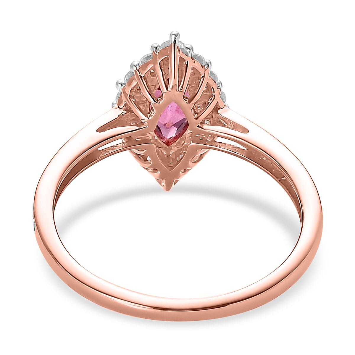 Tanzanian Wine Garnet & Natural Zircon Halo Ring in 18K Vermeil Rose Gold Plated Sterling Silver 1.20 Ct.
