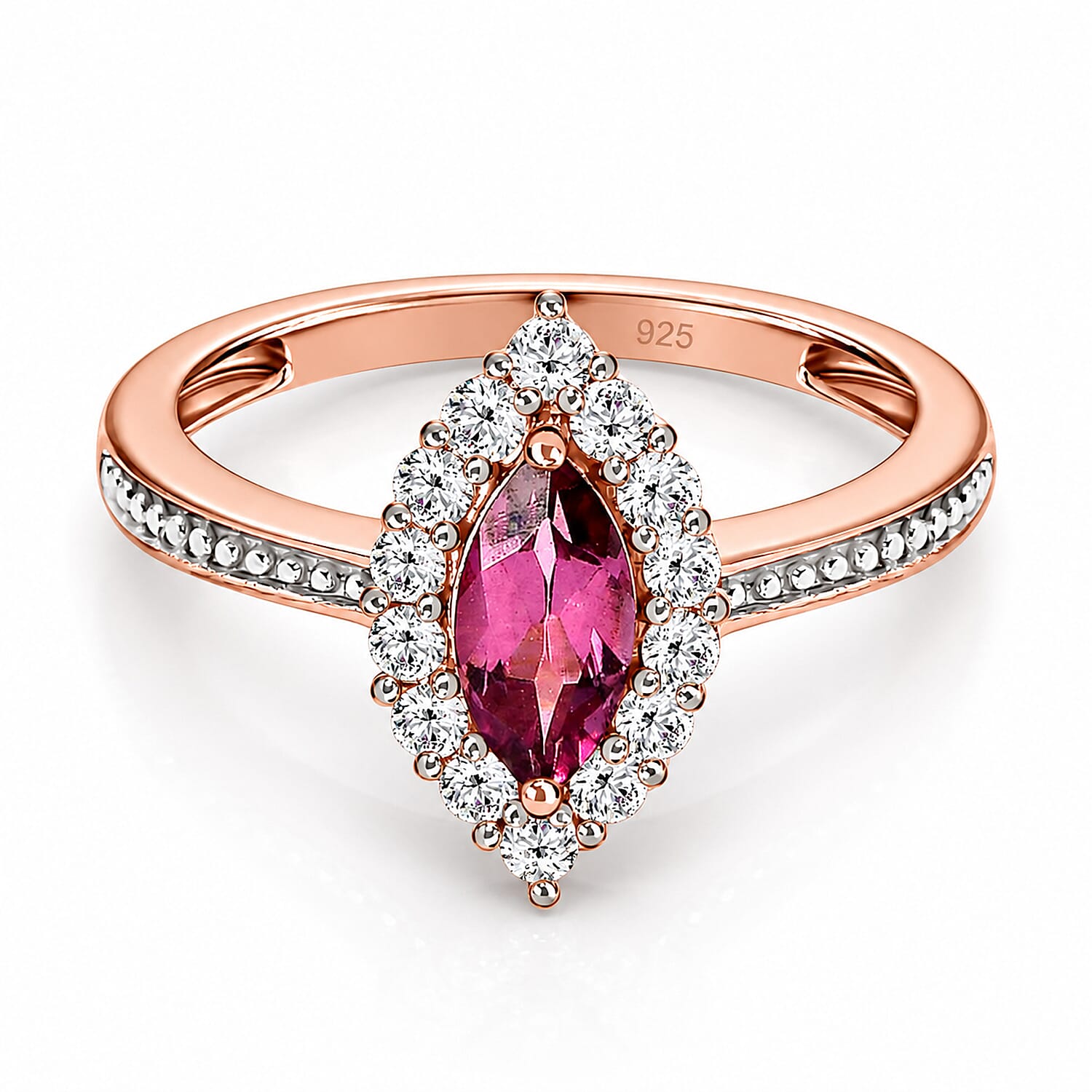D'Joy - Tanzanian Wine Garnet and Natural Zircon Halo Ring in 18K Vermeil Rose Gold Plated Sterling Silver 1.00 Ct.