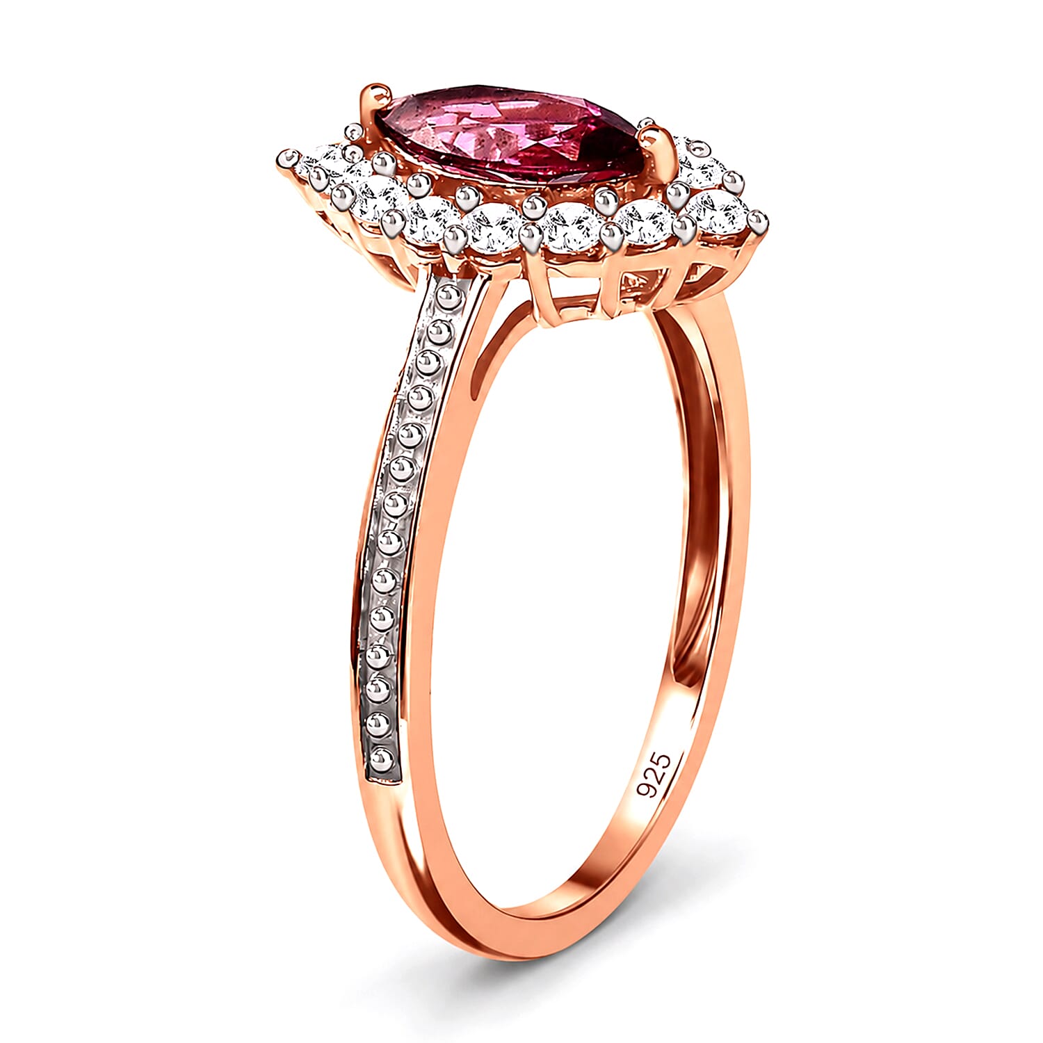 D'Joy - Tanzanian Wine Garnet and Natural Zircon Halo Ring in 18K Vermeil Rose Gold Plated Sterling Silver 1.00 Ct.