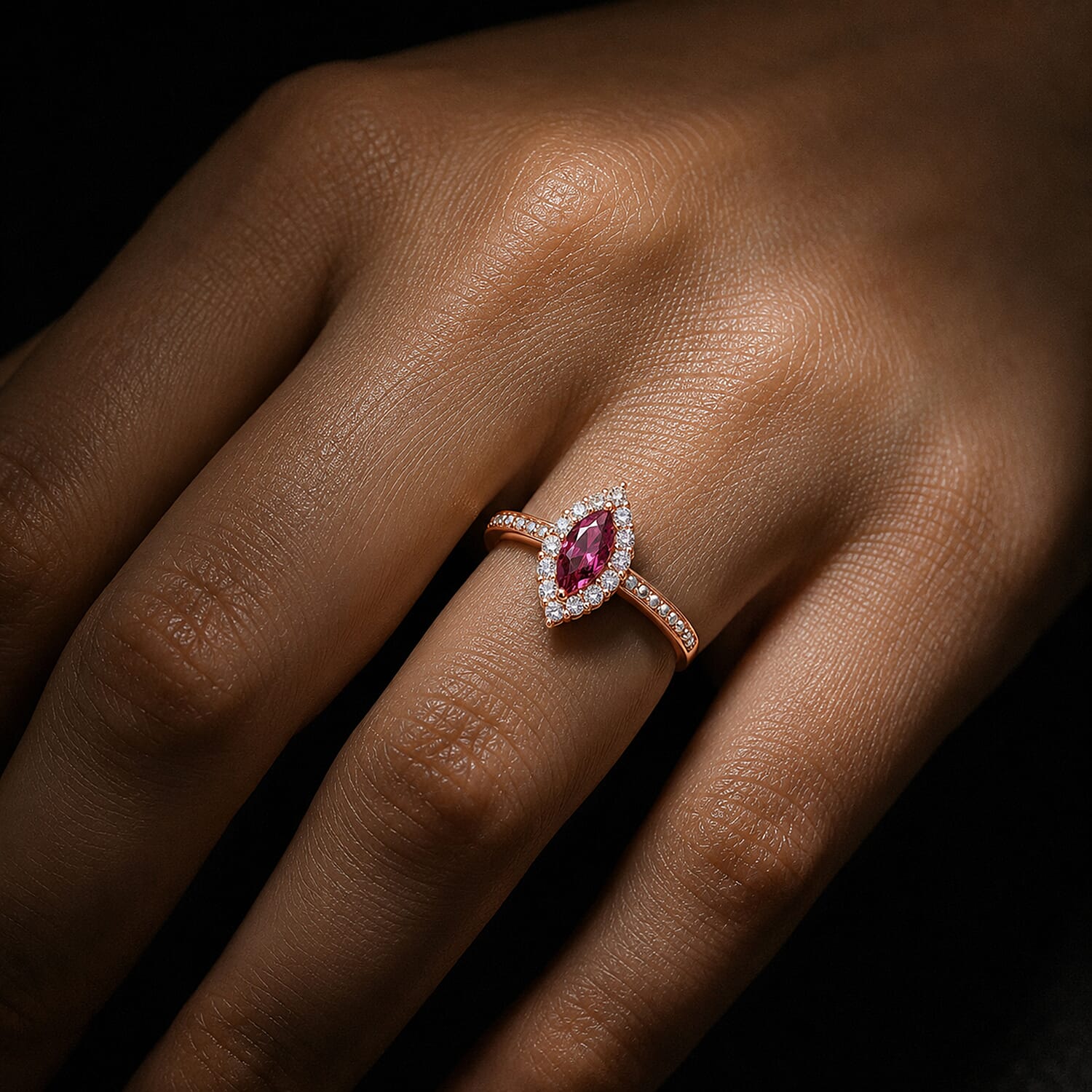 D'Joy - Tanzanian Wine Garnet and Natural Zircon Halo Ring in 18K Vermeil Rose Gold Plated Sterling Silver 1.00 Ct.