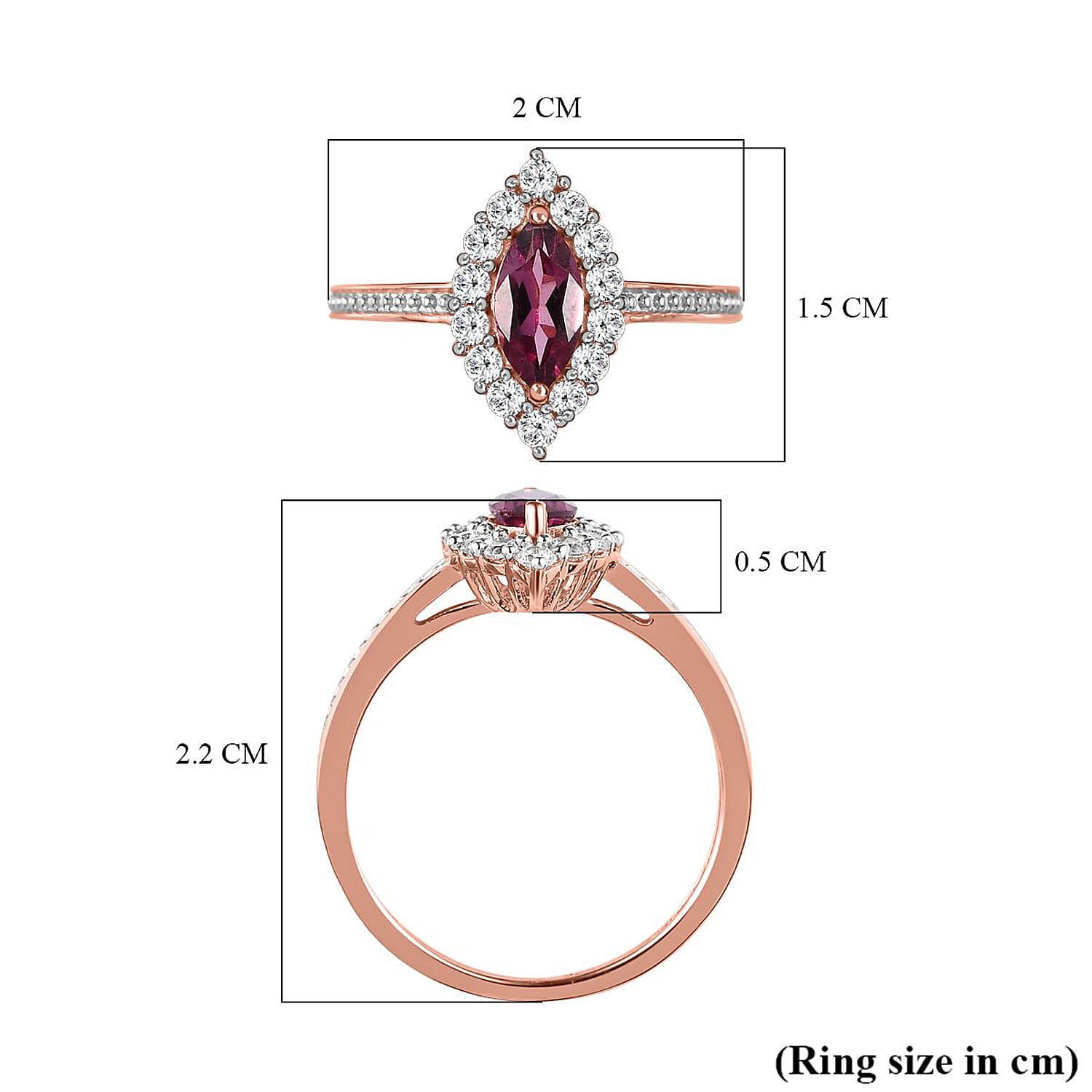 D'Joy - Tanzanian Wine Garnet and Natural Zircon Halo Ring in 18K Vermeil Rose Gold Plated Sterling Silver 1.00 Ct.