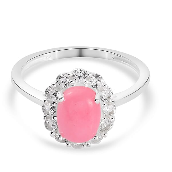 1.93 Ct. Pink Jade and Natural Cambodian Zircon Halo Ring in Sterling ...