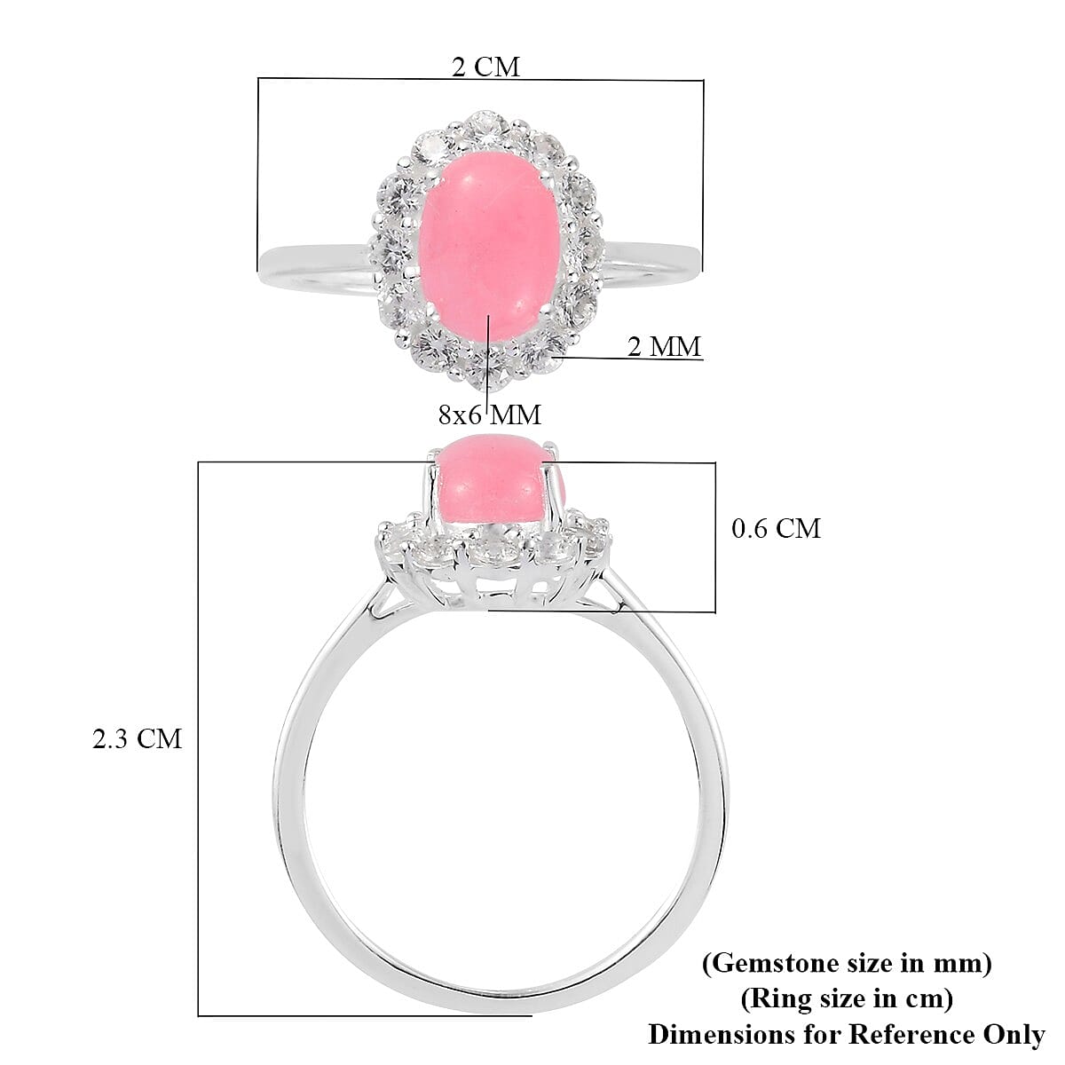 Pink Jade and Natural Cambodian Zircon Halo Ring in Sterling Silver 1.93 Ct.