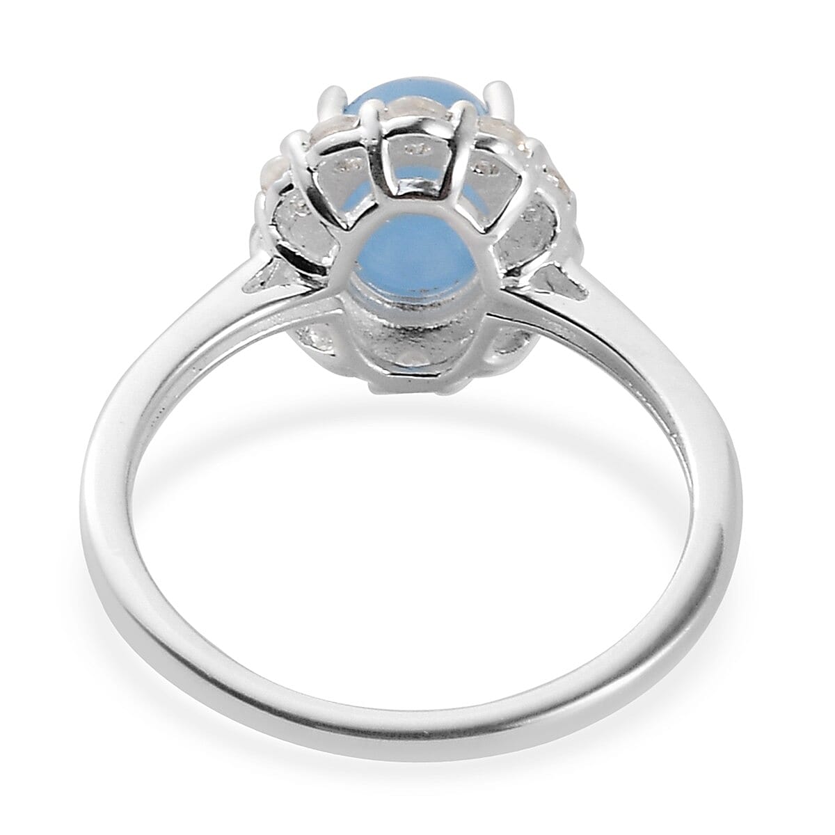 Blue Jade and Natural Cambodian Zircon Halo Ring in Sterling Silver 2.18 Ct.