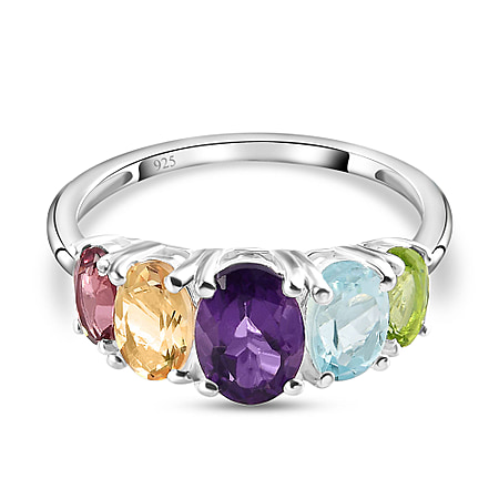 Amethyst, Citrine, Sky-blue Topaz, Lotus Garnet and Peridot 5-Stone Ring in Sterling Silver 2.27 Ct.