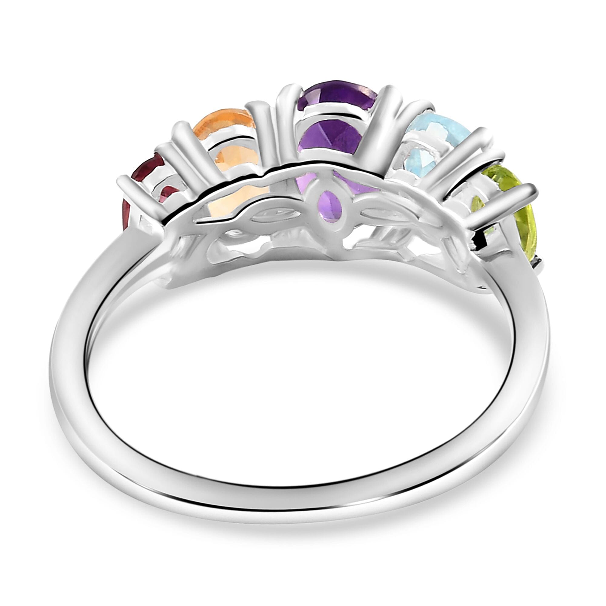 Mozambique Garnet & Amethyst and Multi Gemstone Five Stone Ring in Sterling Silver