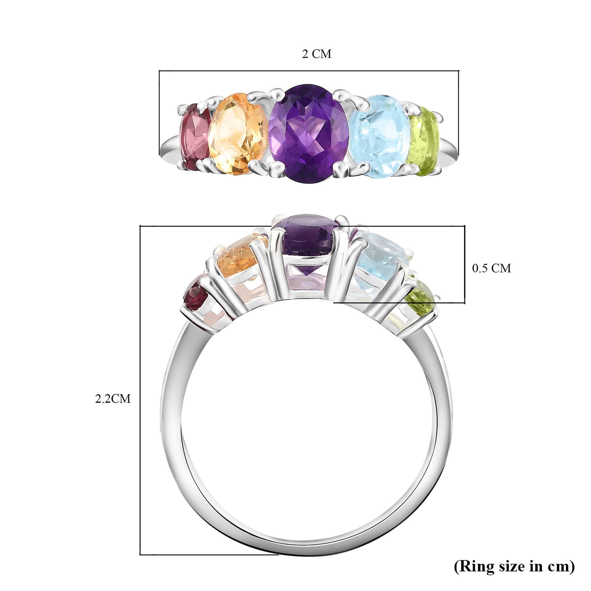 Mozambique Garnet & Amethyst and Multi Gemstone Five Stone Ring in Sterling Silver
