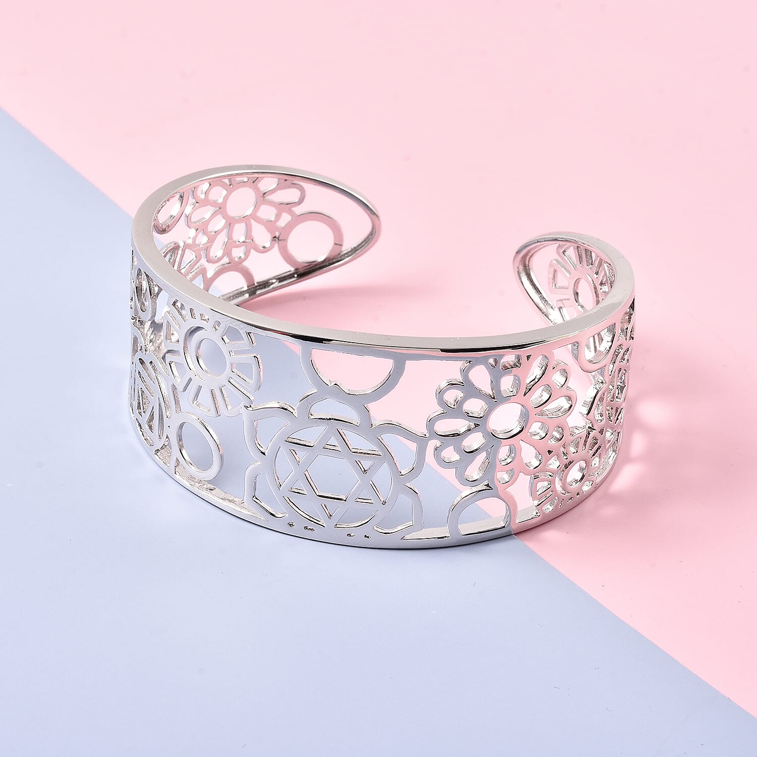 RACHEL GALLEY Chakra Collection - Rhodium Overlay Sterling Silver Open Bangle (Size 7.75), Silver wt. 31.00 Gms