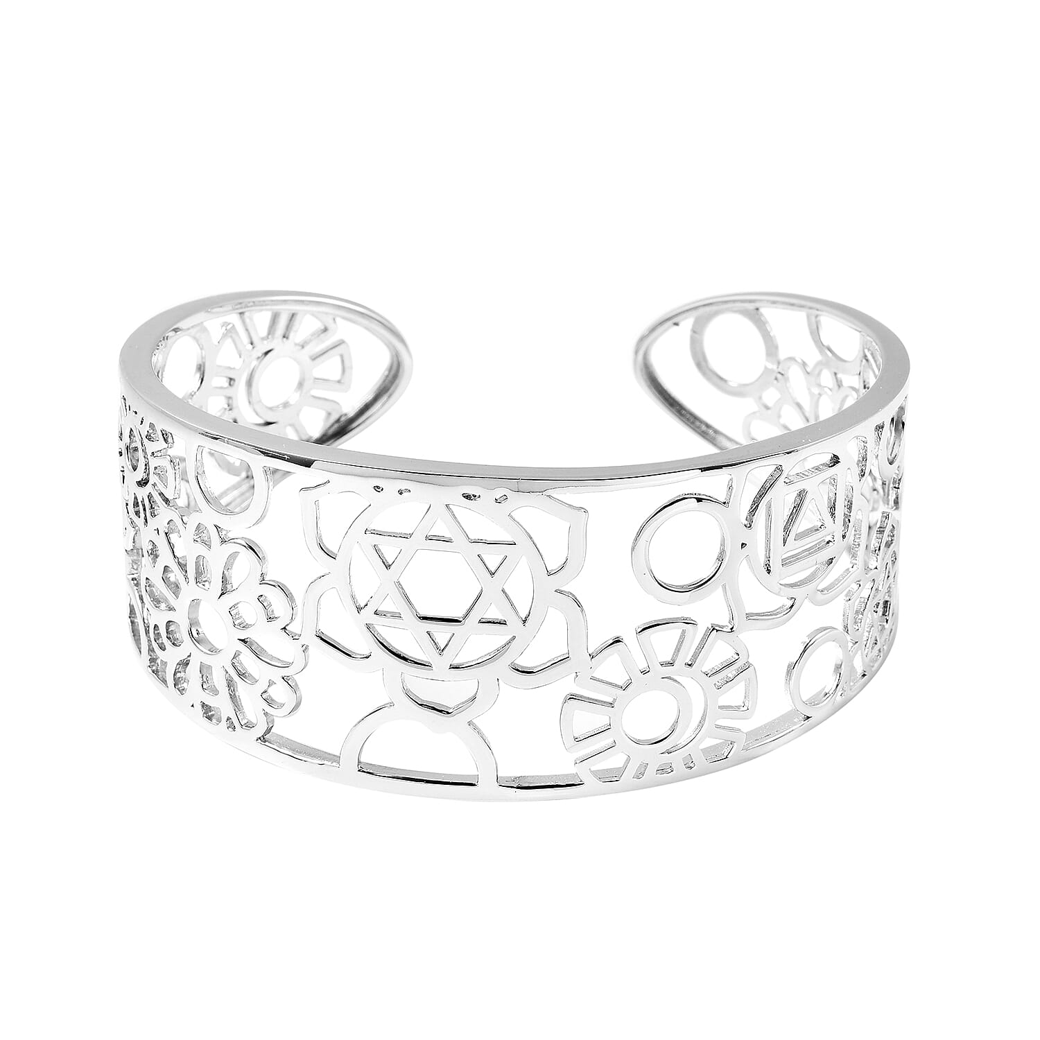 RACHEL GALLEY Chakra Collection - Rhodium Overlay Sterling Silver Open Bangle (Size 7.75), Silver wt. 31.00 Gms