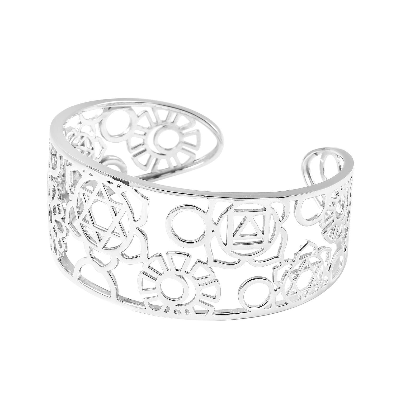 RACHEL GALLEY Chakra Collection - Rhodium Overlay Sterling Silver Open Bangle (Size 7.75), Silver wt. 31.00 Gms