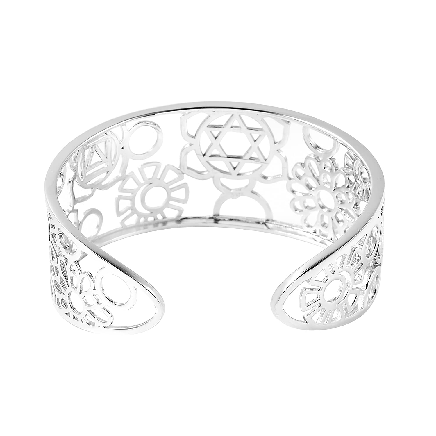 RACHEL GALLEY Chakra Collection - Rhodium Overlay Sterling Silver Open Bangle (Size 7.75), Silver wt. 31.00 Gms