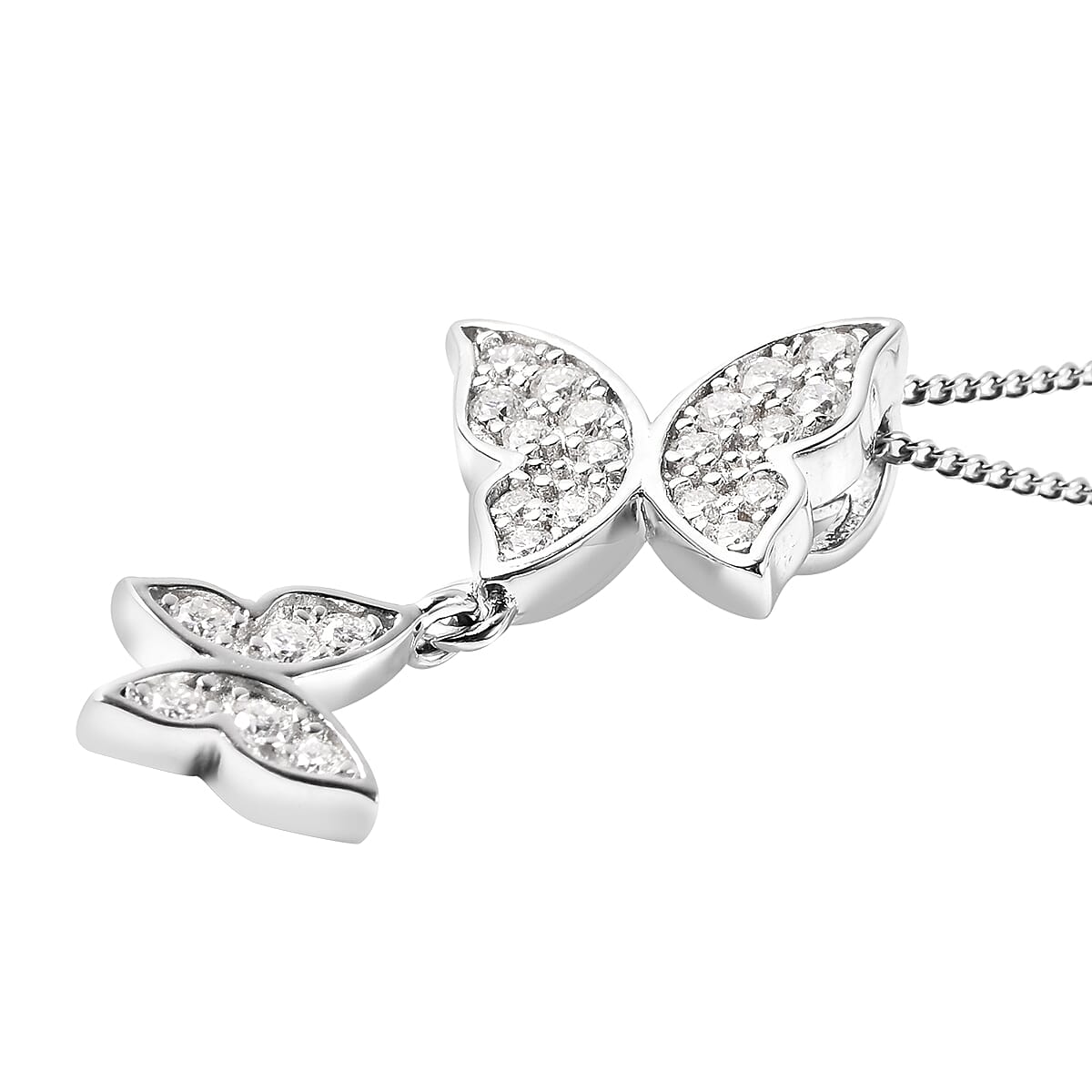 Moissanite Butterfly Pendant in Rhodium Overlay Sterling Silver