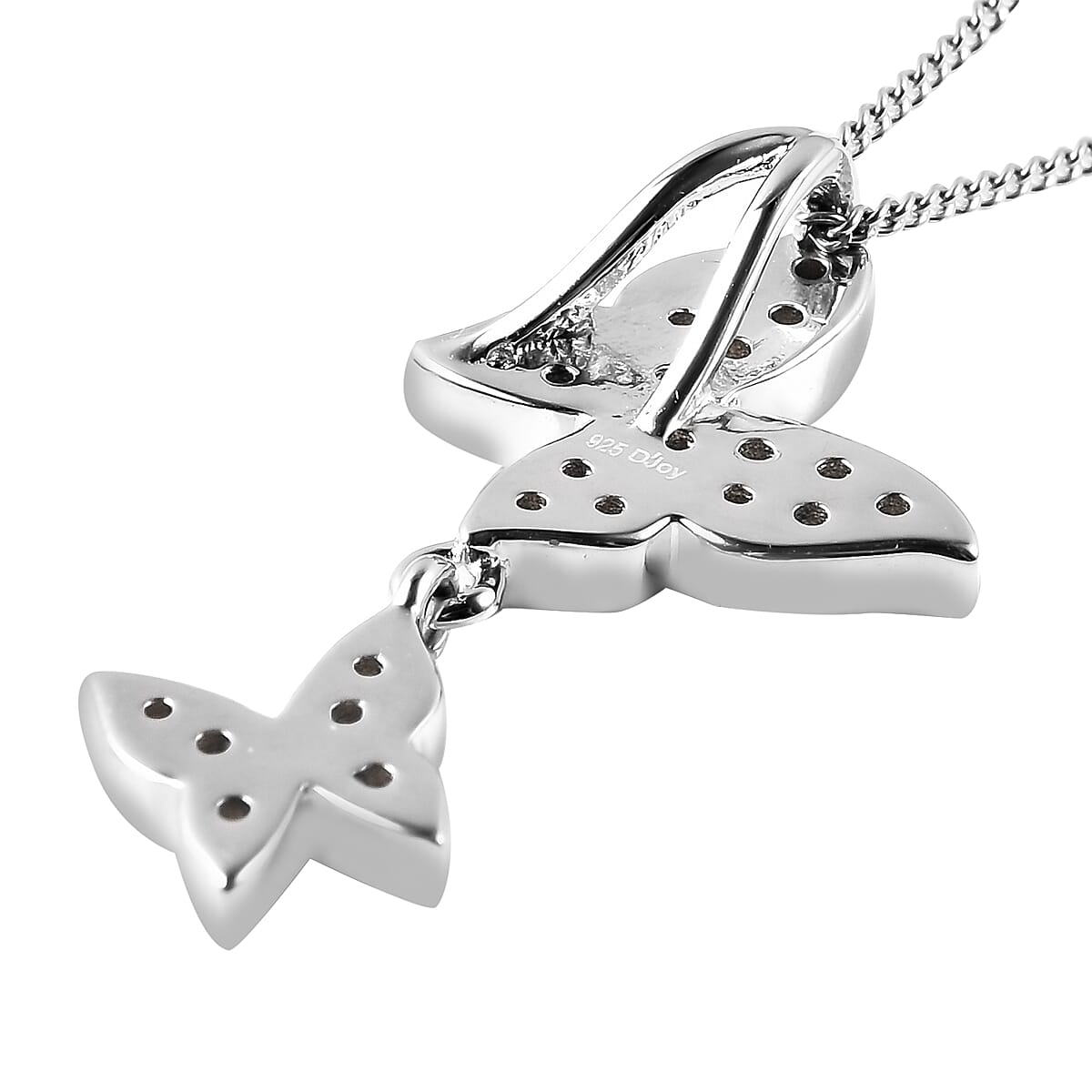 Moissanite Butterfly Pendant in Rhodium Overlay Sterling Silver