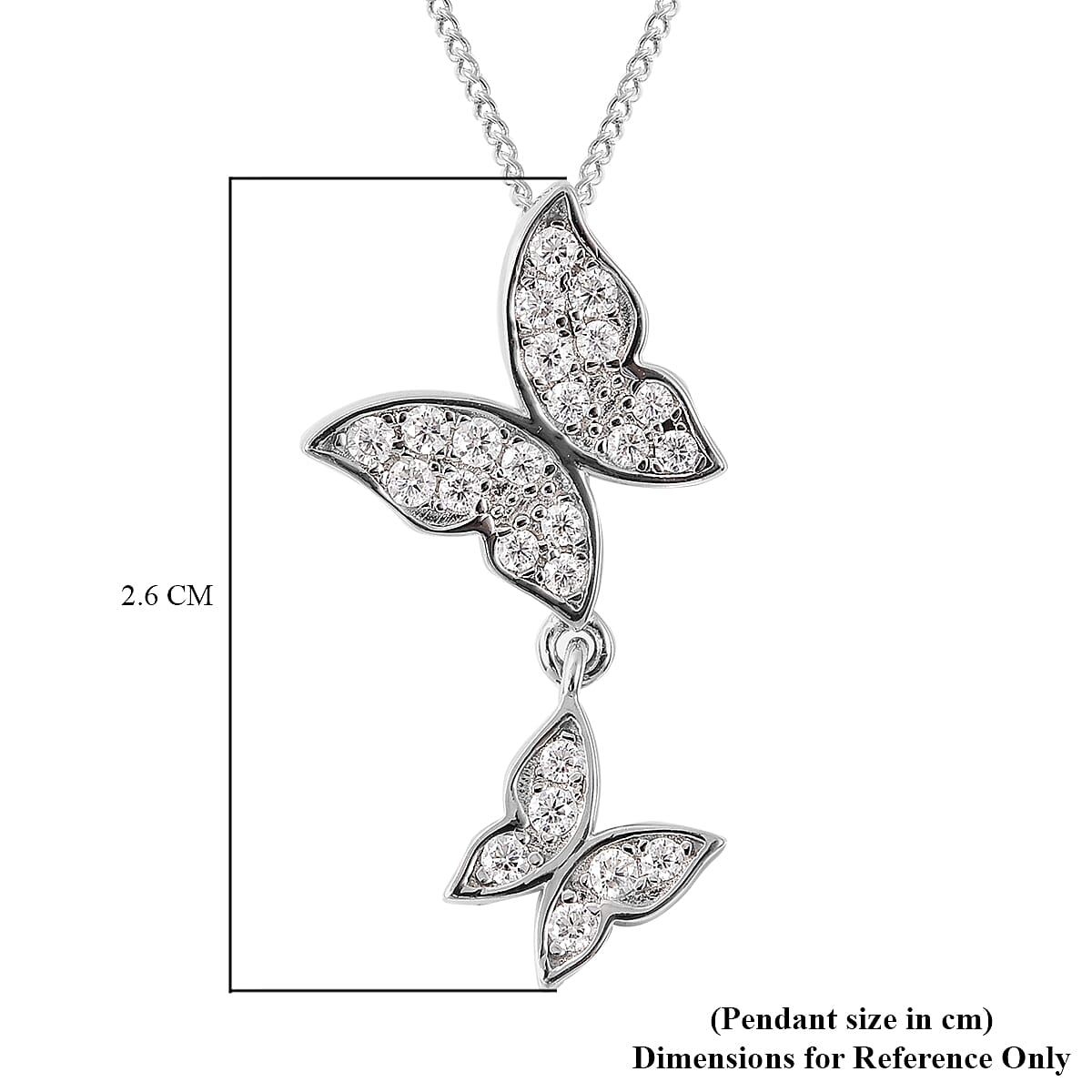 Moissanite Butterfly Pendant in Rhodium Overlay Sterling Silver