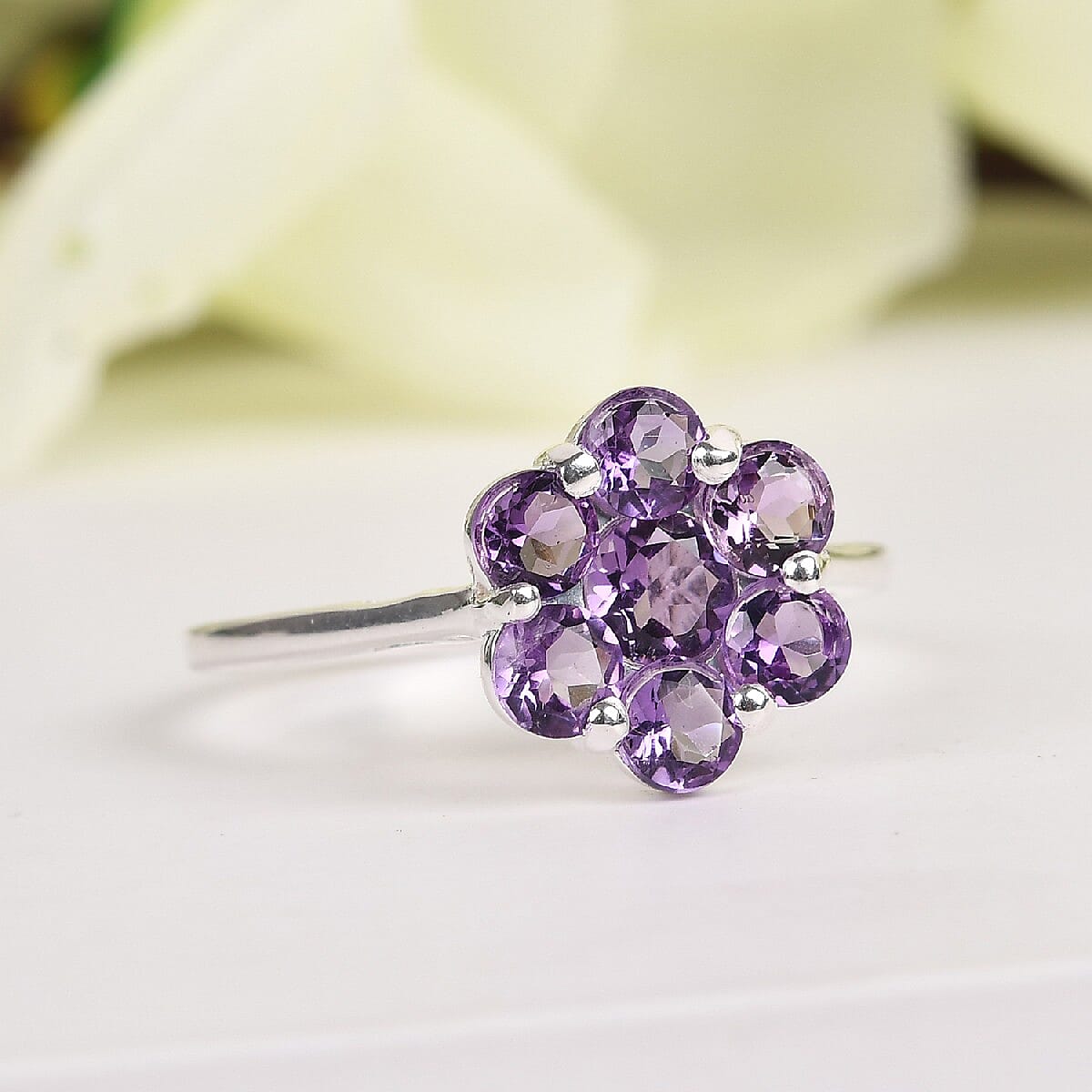 Bolivian Amethyst Floral Cluster Ring in Sterling Silver 1.25 Ct.