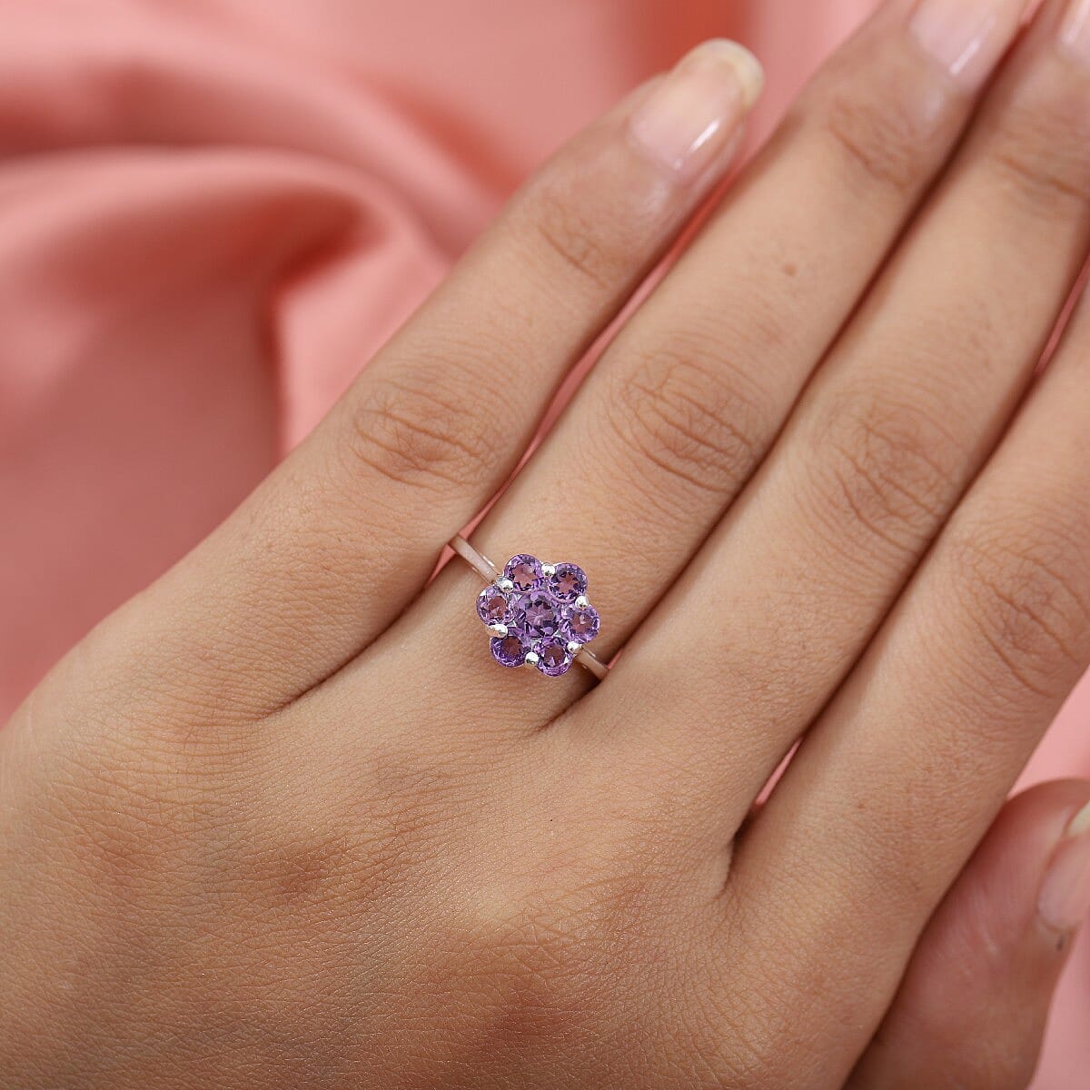 Bolivian Amethyst Floral Cluster Ring in Sterling Silver 1.25 Ct.