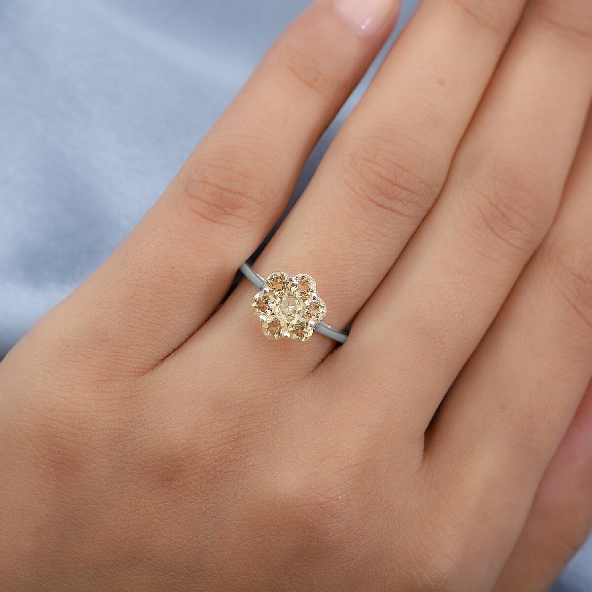 Citrine Floral Cluster Ring in Sterling Silver 1.21 Ct.