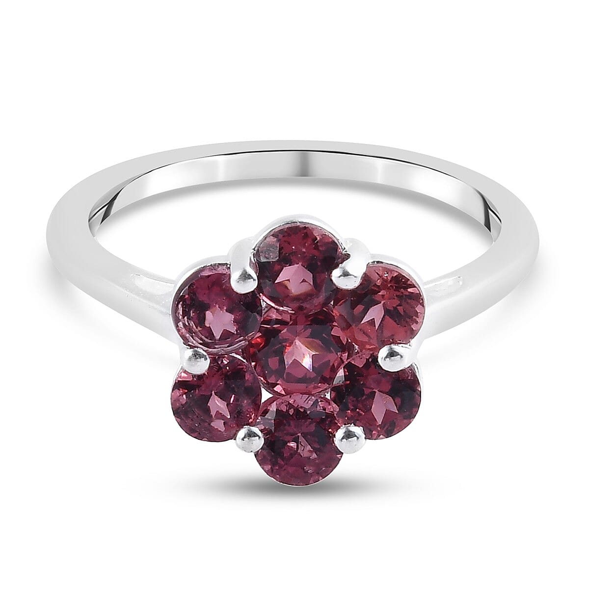 Rose Garnet Floral Cluster Ring in Sterling Silver 1.75 Ct.