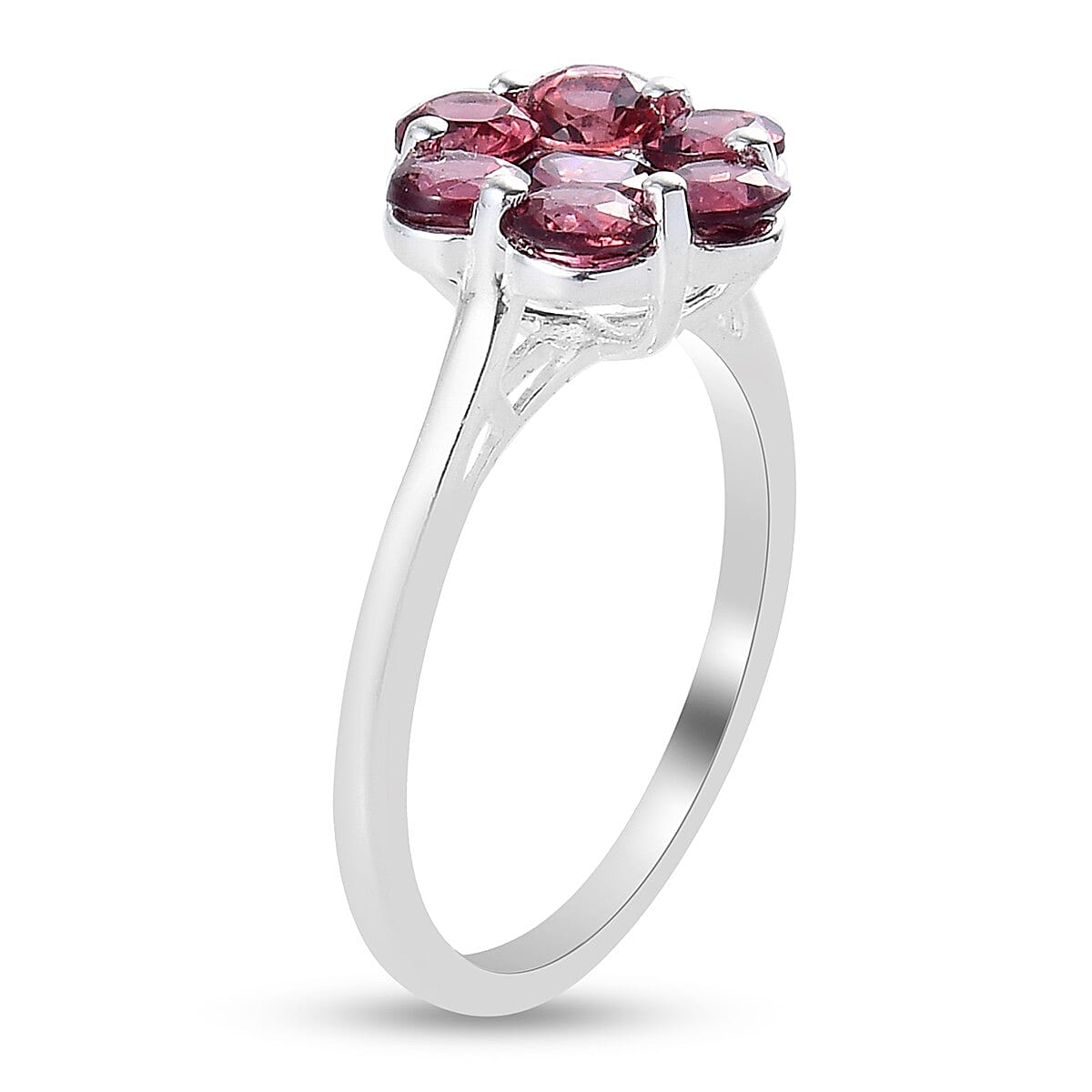 Rose Garnet Floral Cluster Ring in Sterling Silver 1.75 Ct.