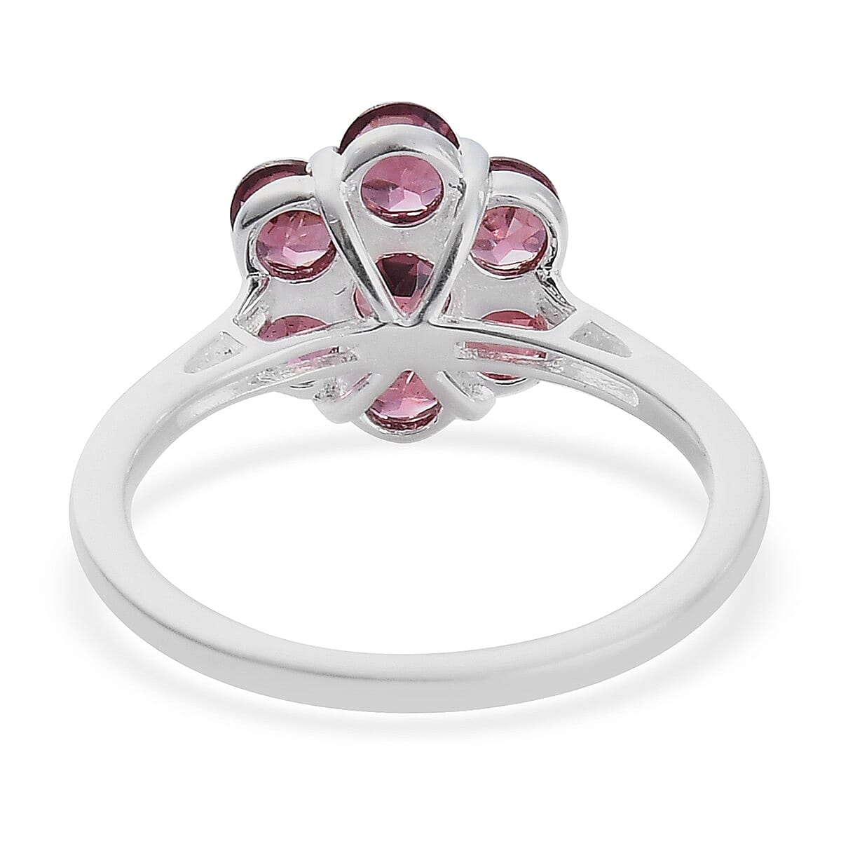 Rose Garnet Floral Cluster Ring in Sterling Silver 1.75 Ct.