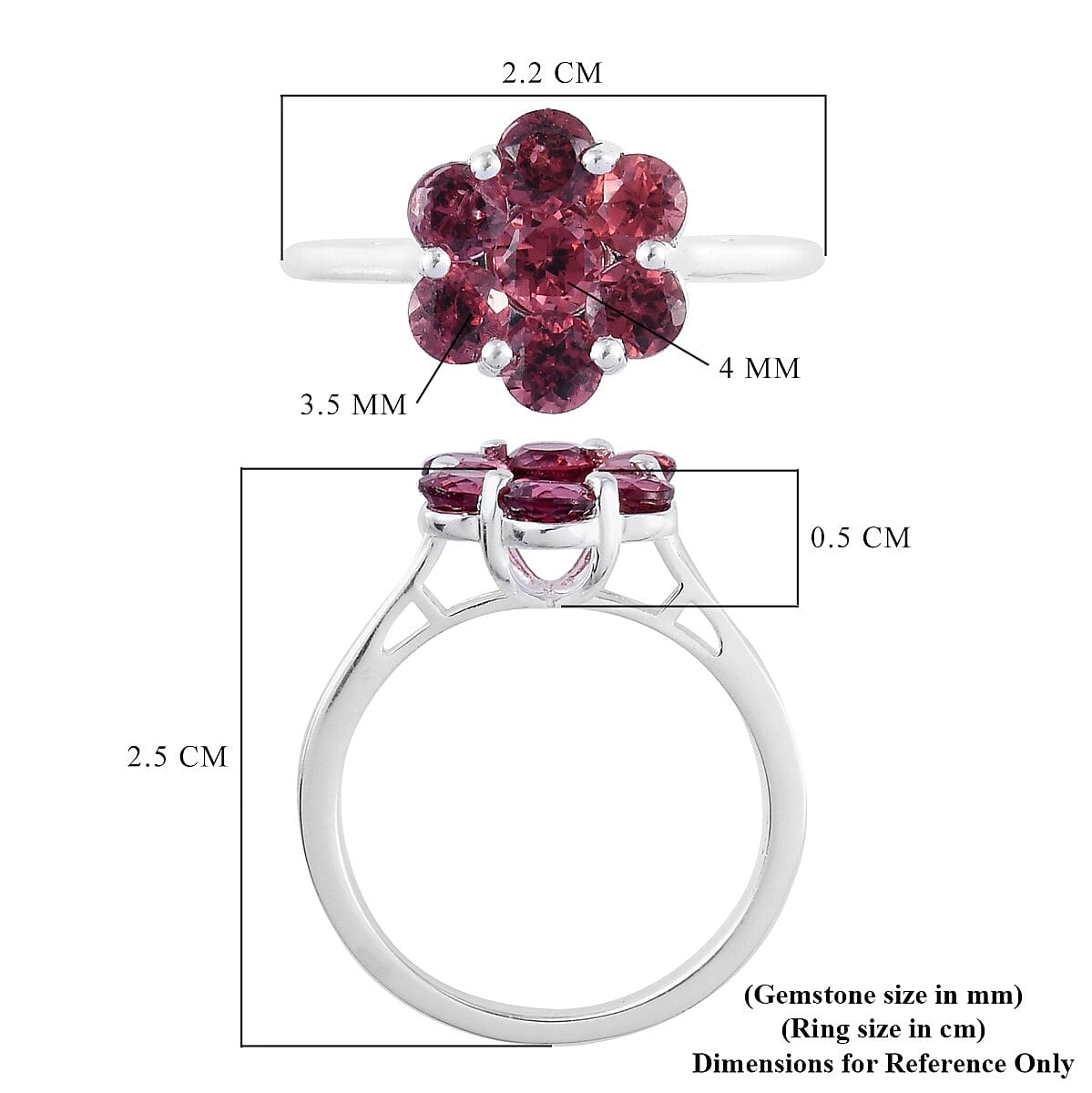 Rose Garnet Floral Cluster Ring in Sterling Silver 1.75 Ct.