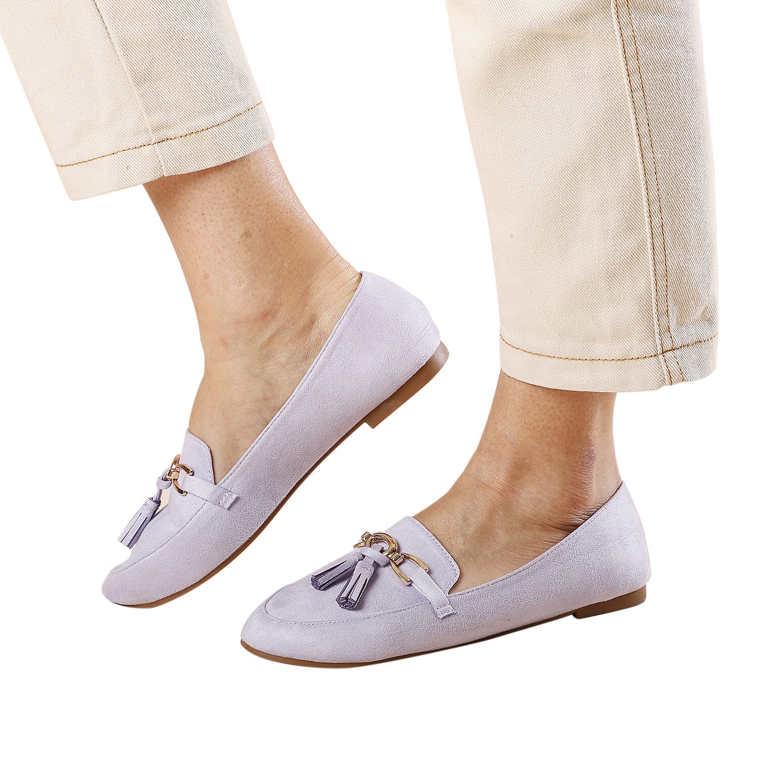 LA MAREY Velvet with Tassel and Metal Buckle Detailing Loafers - Light Purple