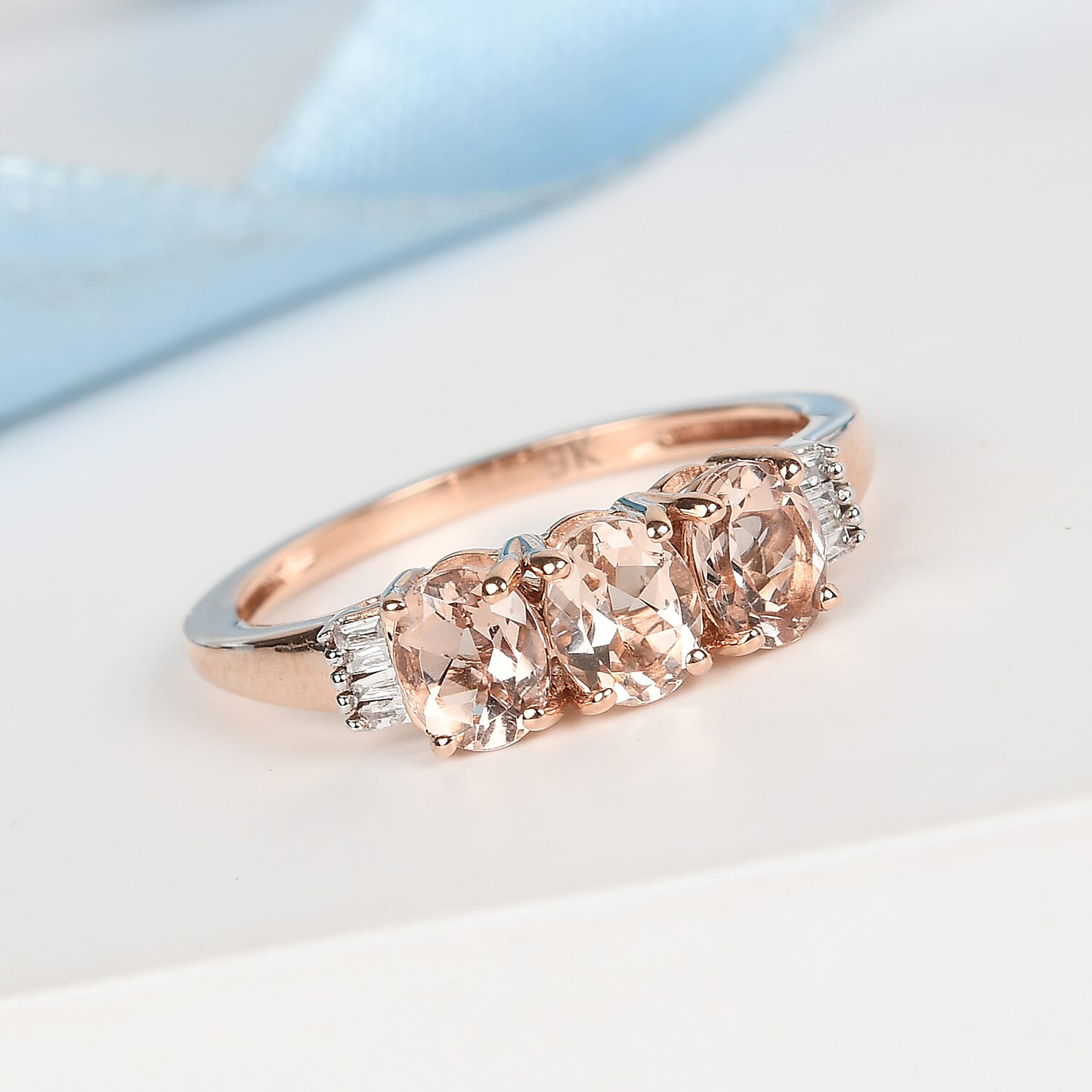 9K Rose Gold AA Marropino Morganite and Diamond Ring 1.05 Ct.
