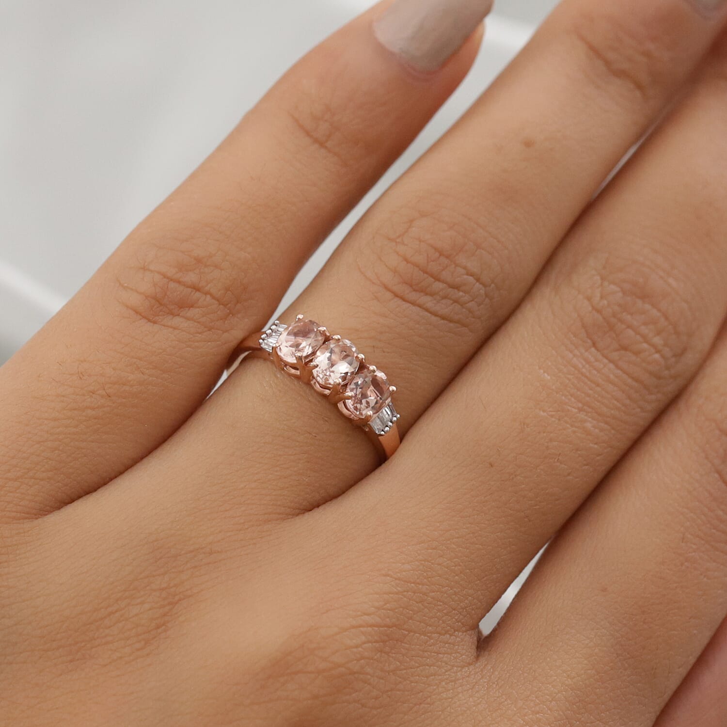 9K Rose Gold AA Marropino Morganite and Diamond Ring 1.05 Ct.