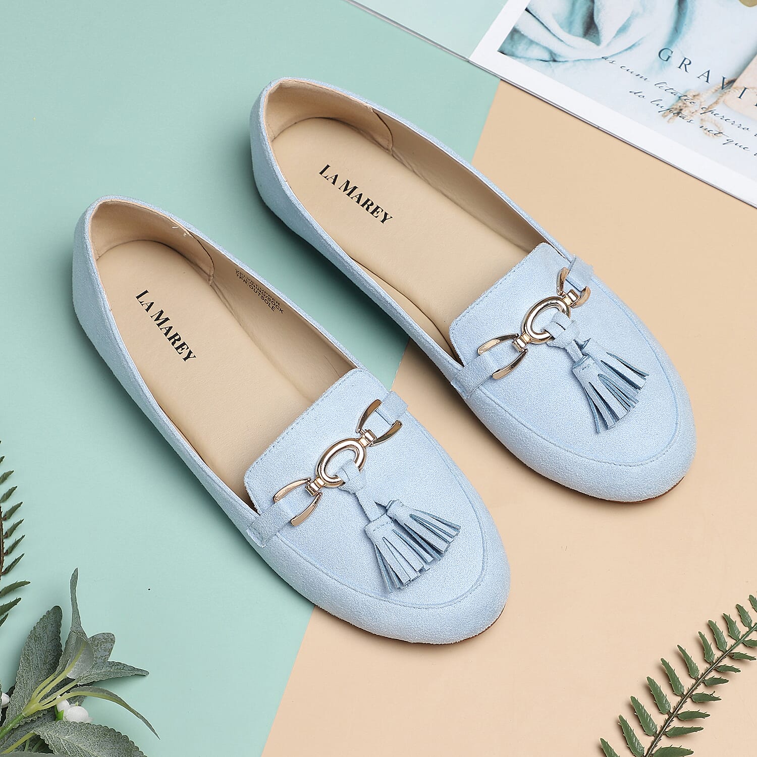 LA MAREY Velvet with Tassel and Metal Buckle Detailing Loafers - Light Purple