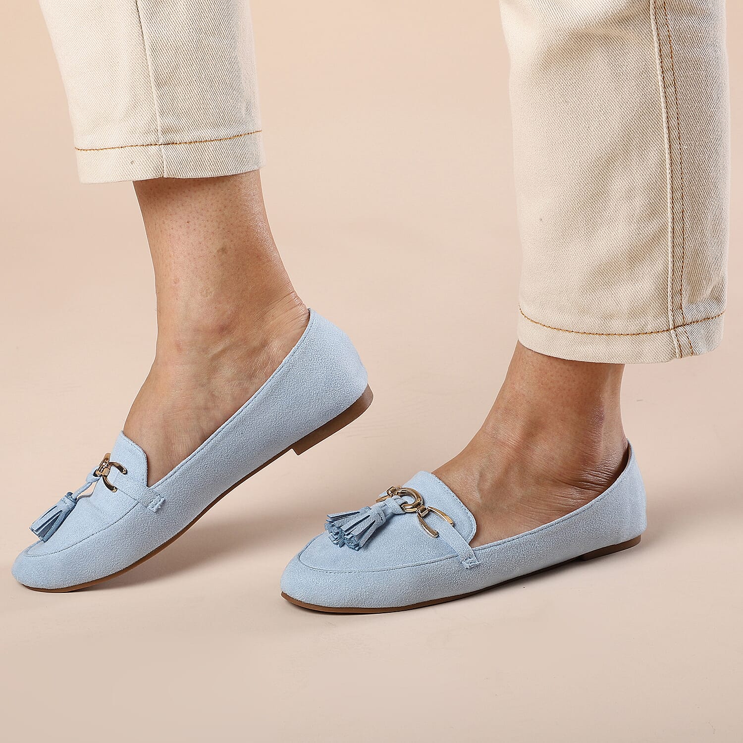 LA MAREY Velvet with Tassel and Metal Buckle Detailing Loafers - Light Purple