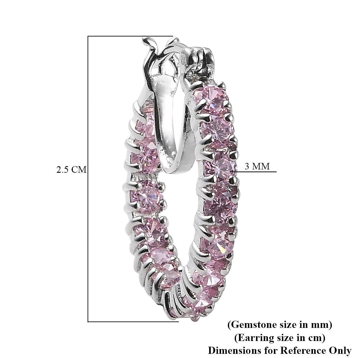 One Time Deal - Simulated Pink Sapphire Hoop Earrings in Silver Tone