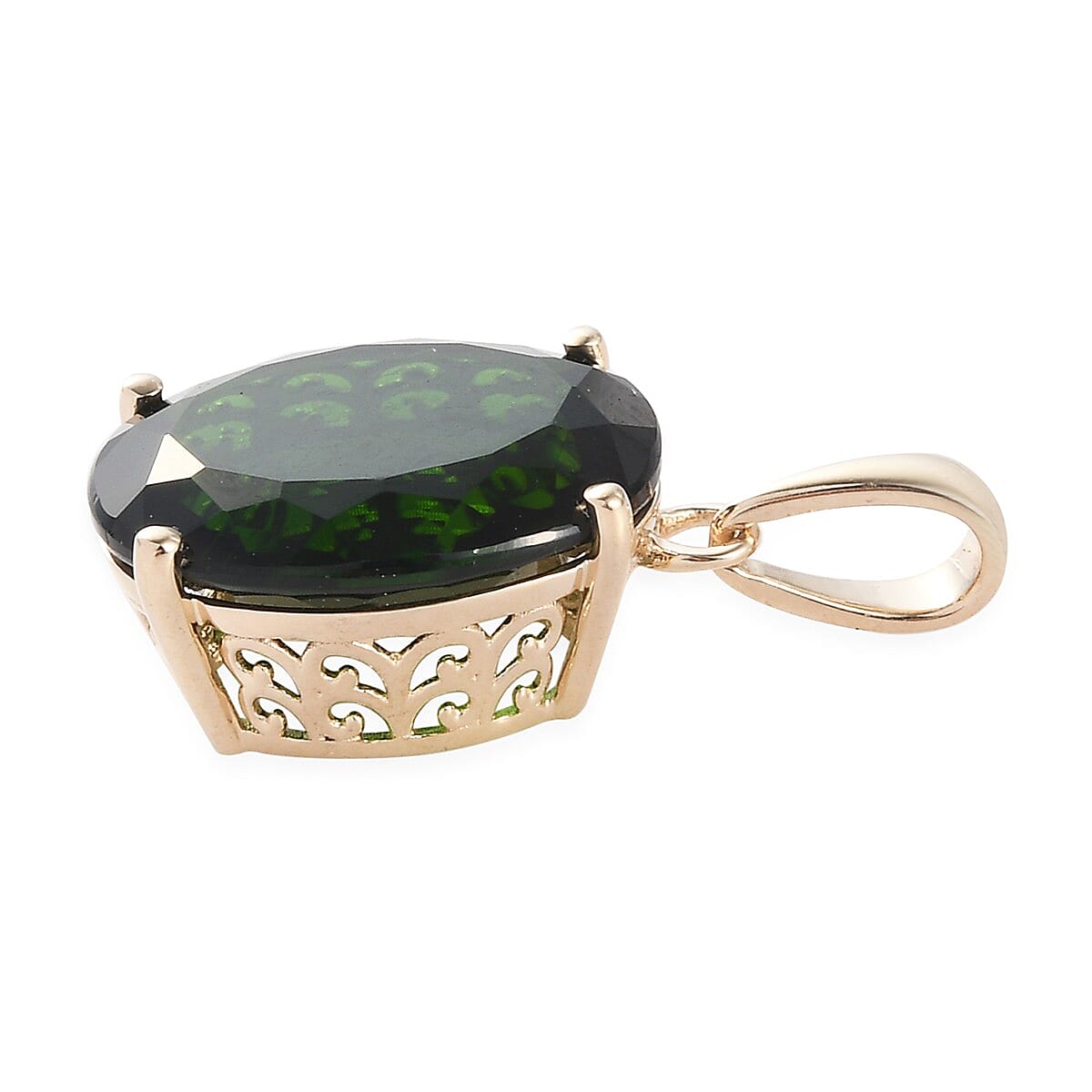 9K Yellow Gold Chrome Diopside Solitaire Pendant 1.05 Ct.
