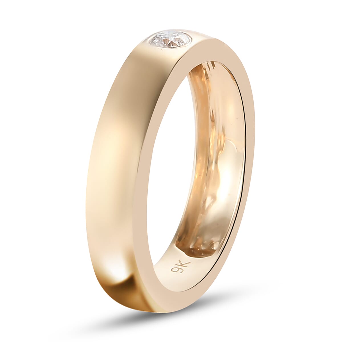 9K Yellow Gold SGL Certified White Diamond Flush Setting Band Ring 0.10 Ct.